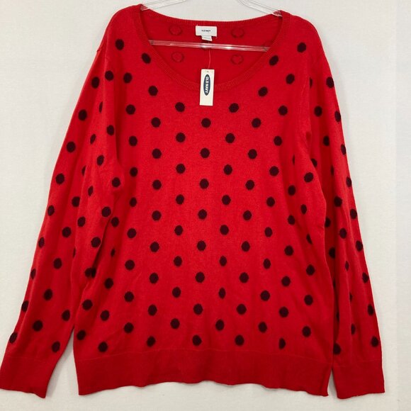 New Old Navy size XXL Red Black Polka Dot Soft Knit Lightweight Sweater - Picture 1 of 10